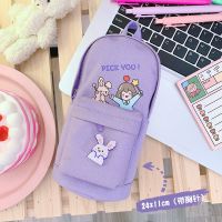 韩ins风创意书包笔袋少女心多功能大容量帆布收纳袋可爱萌铅笔盒 紫色 关注店铺送胸针+小圆镜
