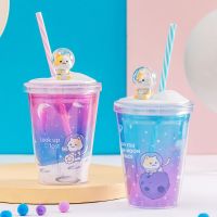 MINISO名创优品星球系列水晶球吸管杯大容量卡通儿童注水杯随手杯 星球系列太空猫双层吸管杯380mL混