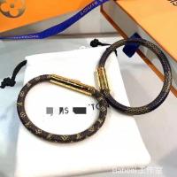 L家驴家经典老花按扣皮绳CNC精雕简约时尚男女同款情侣皮绳手链 老花皮绳(普通包装) 17cm