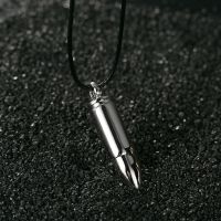 子弹头钛钢男士项链刻字潮男挂坠兄弟个性吊坠配饰学生饰品 送钛钢戒指 钛钢实心子弹+皮绳不刻字