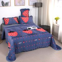 水晶绒花边床盖毛毯冬季保暖榻榻米罩绗缝夹棉防滑床单大炕毯子 甜心草莓 150*230cm(花边款-单件)