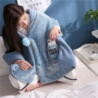 冬季加厚法兰绒斗篷毛毯办公室盖腿披肩女宿舍懒人毯珊瑚绒小毯子 孔雀蓝 65x170cm