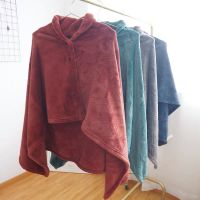 夏季空调护肩披肩毯办公室午睡毯子帖身小绒毯沙发膝盖搭腿毛毯 护肩毯纯色随机(不带扣子款)金貂绒