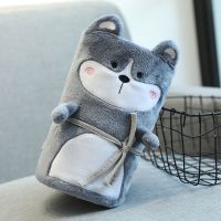 珊瑚绒小毯子午睡毛毯单人办公室空调毯法兰绒盖腿宿舍学生秋冬季 哈士奇 100*80cm