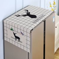 新款亚麻冰箱巾万能盖巾洗衣机盖布微波炉盖布防尘罩保护罩 幸运格子鹿 35*100cm微波炉/烤箱