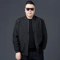 春秋加肥加大宽松男装肥佬中老年爸爸胖子休闲夹克大码薄外套男士 黑色 L /170[120斤以下]