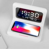 新款闹钟无线充电器床头多功能充电闹钟苹果小米华为手机无线充 白色