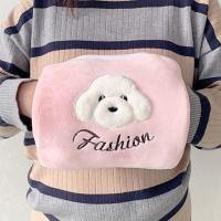 注水式热水袋便携式冲水暖水袋女敷肚子大小号随身学生灌水暖手宝 冲水热水袋+粉色小狗布套[双插手]