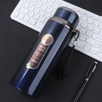 316不锈钢大容量持久保温杯壶男女大人泡茶便携旅行家用办公水杯 蓝色 600毫升