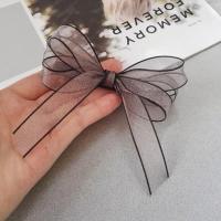 韩国头饰蝴蝶结发夹弹簧夹清新淑女顶夹半扎发横夹马尾夹简约百搭 彩边灰色8CM 3片弹簧夹