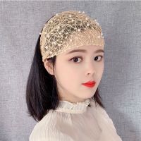 韩版发饰女士宽发卡遮白发发带宽边盖碎发洗脸头巾透气百搭头套 卡其色-珍珠款