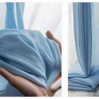 鱼骨纹窗纱人字纹百搭隔断纱窗帘书房阳台ins镂空网高档半遮光 浅蓝 一米不加工1.3高