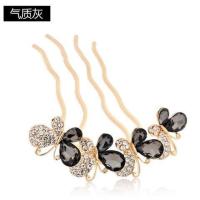 蝴蝶结发饰韩国发夹发卡丸子头盘发器水钻插梳发梳簪子新娘头饰品 气质灰