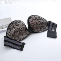 无肩带抹胸内衣聚拢防滑上托一字领隐形防走光裹胸式胸贴无带文胸 蕾丝黑色 32/70A