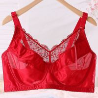夏季大码文胸全罩杯胖mm无痕超薄款聚拢内衣女大胸显小大罩杯胸罩 红色 75B