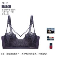 内衣女无钢圈水晶杯防露点薄款文胸聚拢收副乳调整型胸罩超轻款 蓝色/单件 34/75A