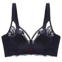 兔耳朵内衣女无钢圈大胸显小文胸聚拢防下垂薄款水晶杯胸罩超薄杯 黑色 34/75A