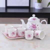陶瓷水具套装耐热茶壶茶杯套装家用简约大容量客厅瓷水壶水杯茶具 一枝独秀1升6杯(送彩盘滤网)