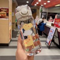 韩版简约清新高颜值水杯儿童直饮杯小学生幼儿园防摔可爱塑料杯子 长颈鹿--450ml