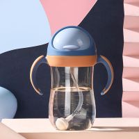 宝宝水杯儿童吸管杯学饮杯PPSU婴儿喝水杯幼儿园防漏防摔饮水壶瓶 蓝色 300毫升【无赠品】