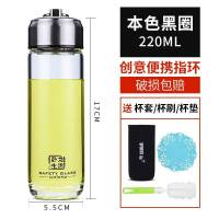 卧龙超大容量玻璃杯男单层耐热茶杯便携双层带盖过滤网随手水杯子 220ml提环黑色-单层送杯刷杯套