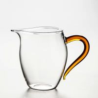 办公室玻璃过滤绿茶杯专用月牙水杯透明家用创意日式男女士大容量 350ml黄把玲珑公道杯