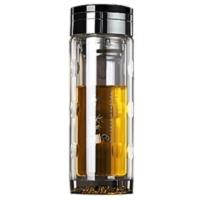 加厚双层玻璃杯七彩假山防滑底办公水杯子男女家用过滤网泡茶杯 梅--水晶宝石盖[300毫升]