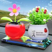 车载香水太阳能摇摆太阳花汽车摆件车内装饰摆件十二生肖汽车用品 吉祥果+红色太阳花