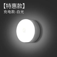led智能人体感应灯床头卧室家用起夜充电池小夜灯楼道过道不插电 [特惠款发一个] 普通电池款白光[不配电池]
