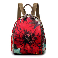 民族风迷你花朵双肩包女牛津布学生书包多功能两用斜跨旅行背包潮 红花