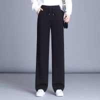 春夏新款阔腿裤女宽松显瘦黑色拖地裤女坠感垂感大码休闲直筒裤女 夏季款[腰带系绳]长裤006# S 建议[80-95斤]