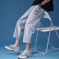 冰丝休闲裤男士夏季中裤大码男装七分裤薄款直筒裤过膝短裤八分裤 灰色冰丝[单件装] L 建议80-100斤