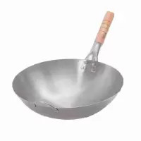 商用老式铁锅爆炒家用铁柄不粘锅炒粉炒菜锅家用无涂层煤气灶适用 34CM木柄炒锅带耳 铁锅
