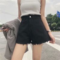 牛仔短裤女夏天2021新款大码胖mm高腰显瘦阔腿甜辣a字超短热裤潮 8898黑色 S [90斤以下]