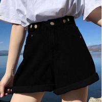 破洞牛仔裤女2021夏季新款时尚百搭毛边高腰宽松阔腿短裤子热裤女 7927黑色[特价] 26 码[建议80-90斤]