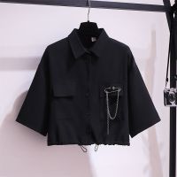 套装女2021新款夏季学生韩版宽松设计感短款上衣+高腰帅气工装裤 黑色上衣 [单件] S 建议80-95斤