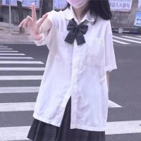 jk制服白色短袖衬衫女学生韩版宽松夏季女装新款bf风衬衣外套上衣 白色单件衬衫[无领结] XS