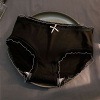 1/3条 冰丝内裤少女学生日系中腰蕾丝无痕夏季超薄新三角短裤 黑色 1条装 M [建议70-100斤]