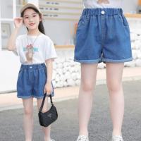女童牛仔短裤夏装2021新款中大童儿童韩版洋气牛仔裤女孩时髦热裤 纯色短裤 100 建议身高90~100cm