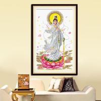 十字绣观音佛像佛系列小幅线绣新款全绣印花客厅图案坐莲2021满绣 [站观音]52*84cm 精准印布版 [生态棉线]