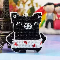 新款十字绣卡通钥匙扣彩色手工珠绣背包挂件小黑猪小白猪情侣一对 y085小黑猪
