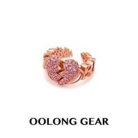 OOLONG GEAR 小鬼/王琳凯/杨超越同款 心碎戒指爱心情侣碎钻对戒 粉红色16.4mm S码-