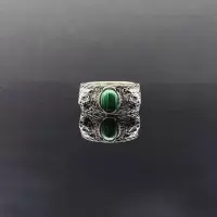 古家双g双虎头戒指霸气个性纹路浮雕豹子系列男女情侣绿松石戒指 双虎头绿松石戒指[7美号男女通用] 戒指+擦银布+精美包装
