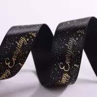 百川烫金星点英文字母绸带包装丝带鲜花装饰DIY手工绸带 烫金黑色绸带5米x3份