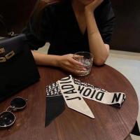 欧阳娜娜同款潮流大牌高档真丝平角小丝巾百搭印花小丝巾韩国领巾 D黑色 单独飘带