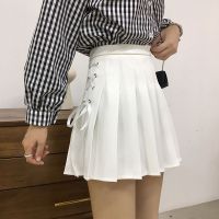 百褶裙女春夏2020年新款裙子百搭绑带半身裙韩版学院风短裙a字裙 白色 (超美绑带款) XS