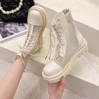 黑色马丁靴夏季薄款女2021年夏新款英伦风透气网靴镂空厚底短靴子 米白色 [普通版] 66 [清仓杂款随机发,]