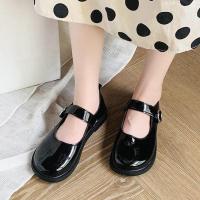 玛丽珍日系小皮鞋女韩版百搭复古英伦风厚底圆头2021新款夏季薄款 黑色亮光薄底款 40 偏大脚瘦拍小一号
