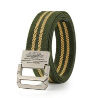 皮带男自动扣无牙商务休闲男士腰带中青年人个性潮流百搭帆布裤带 109款双环扣--军绿条纹 110cm