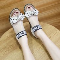 2021夏季新款女士凉鞋女平底百搭一字凉拖鞋女学生松紧带鱼嘴凉靴 米白色 35